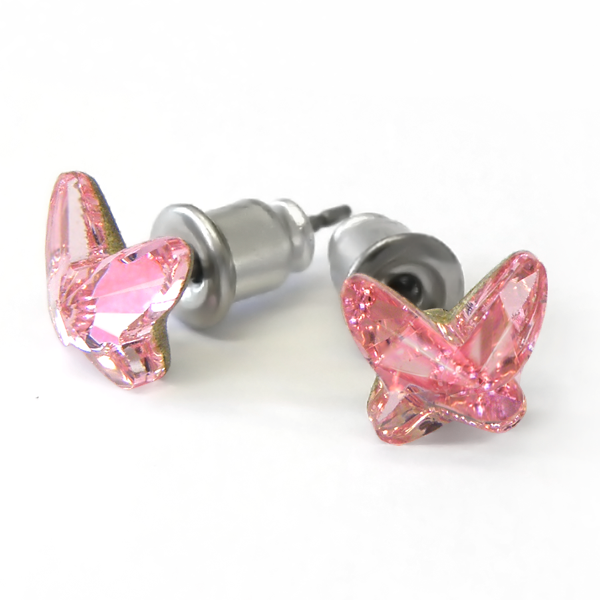 Náušnice se Swarovski Elements růžový motýlek Light Rose 12 mm