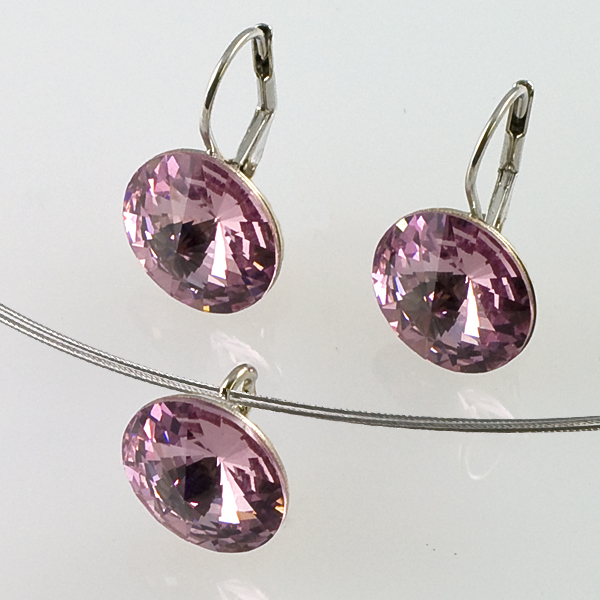 Levně Náušnice + náhrdelník fialová Rivoli 14 mm se Swarovski Elements Light Amethyst
