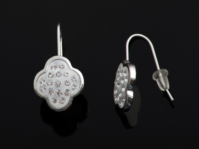 Visací náušnice Swarovski Elements tvaru květu vykládané křišťály bílá