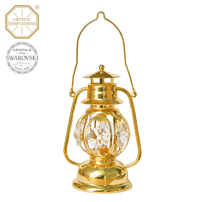 Levně Kovová pozlacená figurka Petrolejová Lampa s bílými krystaly Swarovski Elements