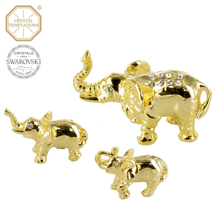 Levně Sada kovových pozlacených figurek Sloní rodinka s bílými krystaly Swarovski Elements