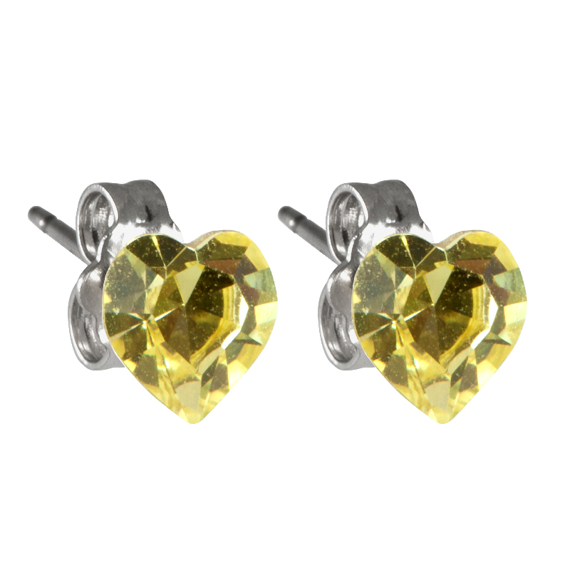 Náušnice se Swarovski Elements srdíčko, světle žluté, pecky