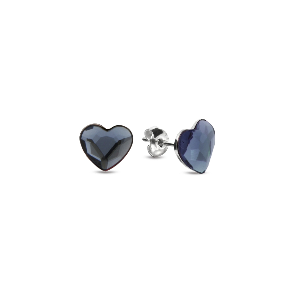 Náušnice modré se Swarovski Elements Heart K2808DB Denim Blue