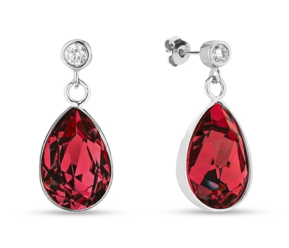 Levně Stříbrné náušnice s krystaly Swarovski Elements červená kapka Barocco KCD432010SC Scarlet