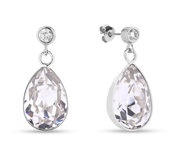 Stříbrné náušnice s krystaly Swarovski Elements čirá kapka Barocco KCD432010C Krystal