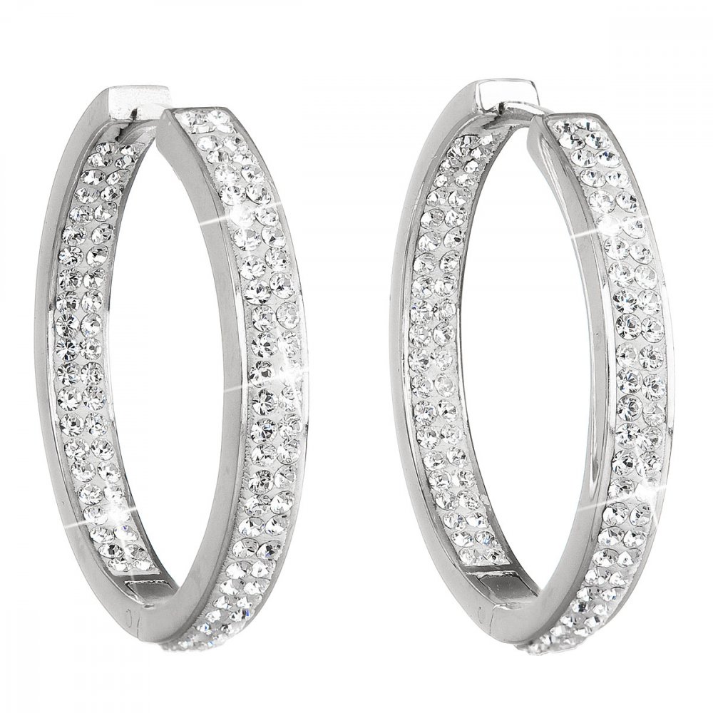 Stříbrné náušnice kruhy s krystaly Swarovski bílý kruh 31122.1 Krystal