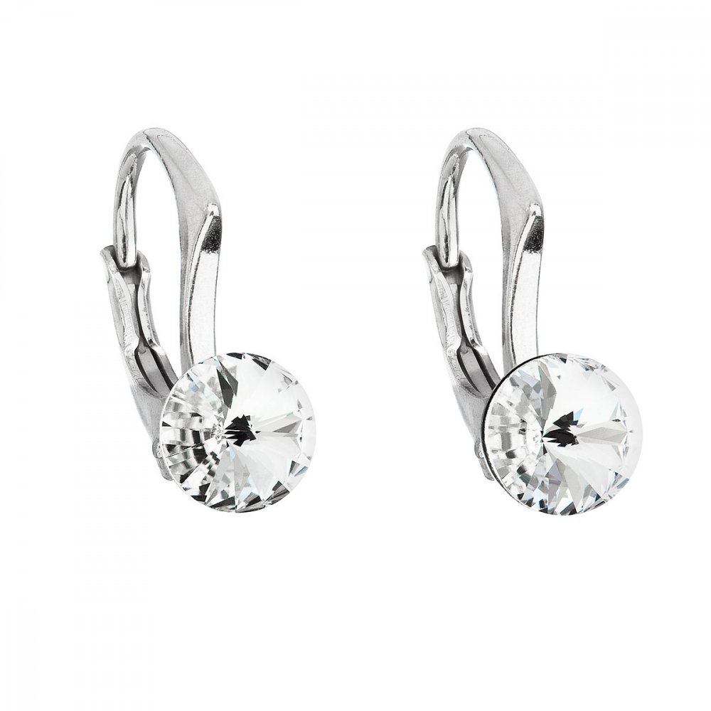 Stříbrné náušnice visací s krystaly Swarovski bílé kulaté 31230.1 Krystal