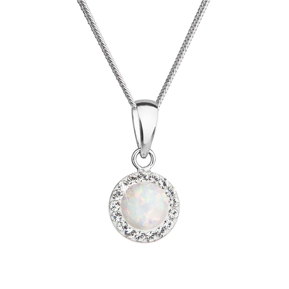 Náhrdelník se syntetickým opálem a křišťály Preciosa bílý kulatý 32083.1 White