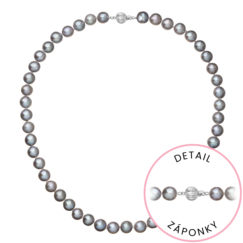 Perlový náhrdelník z říčních perel se zapínáním z bílého 14 karátového zlata 822028.3/9272B grey,Perlový náhrdelník z říčních perel se zapínáním z bíl