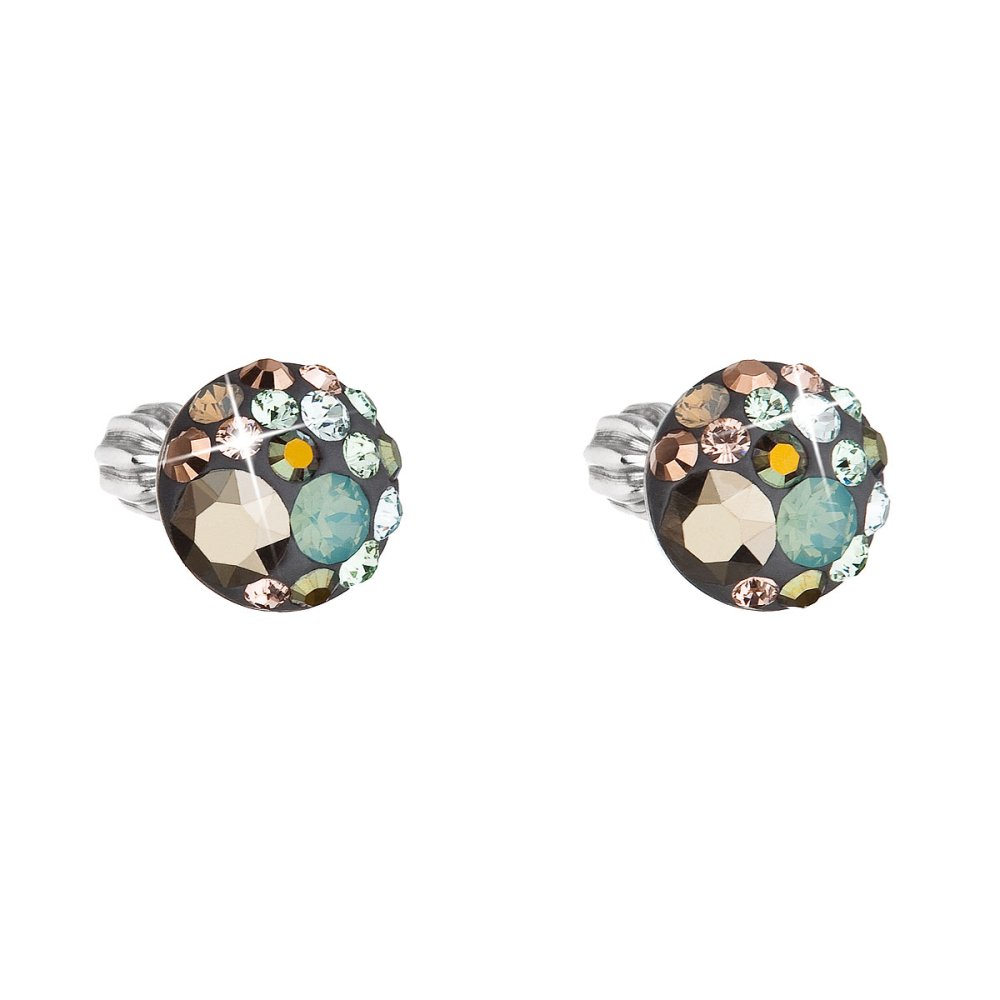 Levně Stříbrné náušnice pecka s krystaly Swarovski mix barev kulaté 31336.4 Chameleon