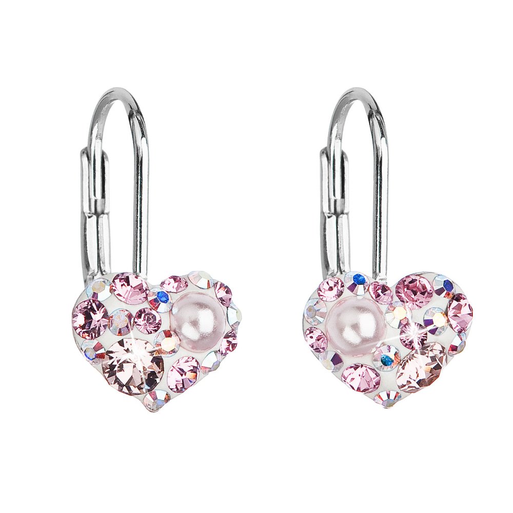 Levně Stříbrné náušnice visací s krystaly Swarovski růžové srdce 31125.9 Light Rose Opal