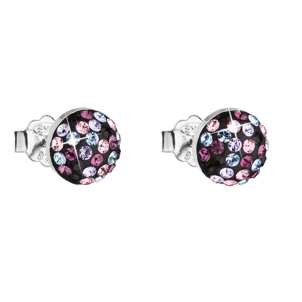 Levně Stříbrné náušnice pecka s krystaly Swarovski fialové kulaté 31136.3 Magic Violet