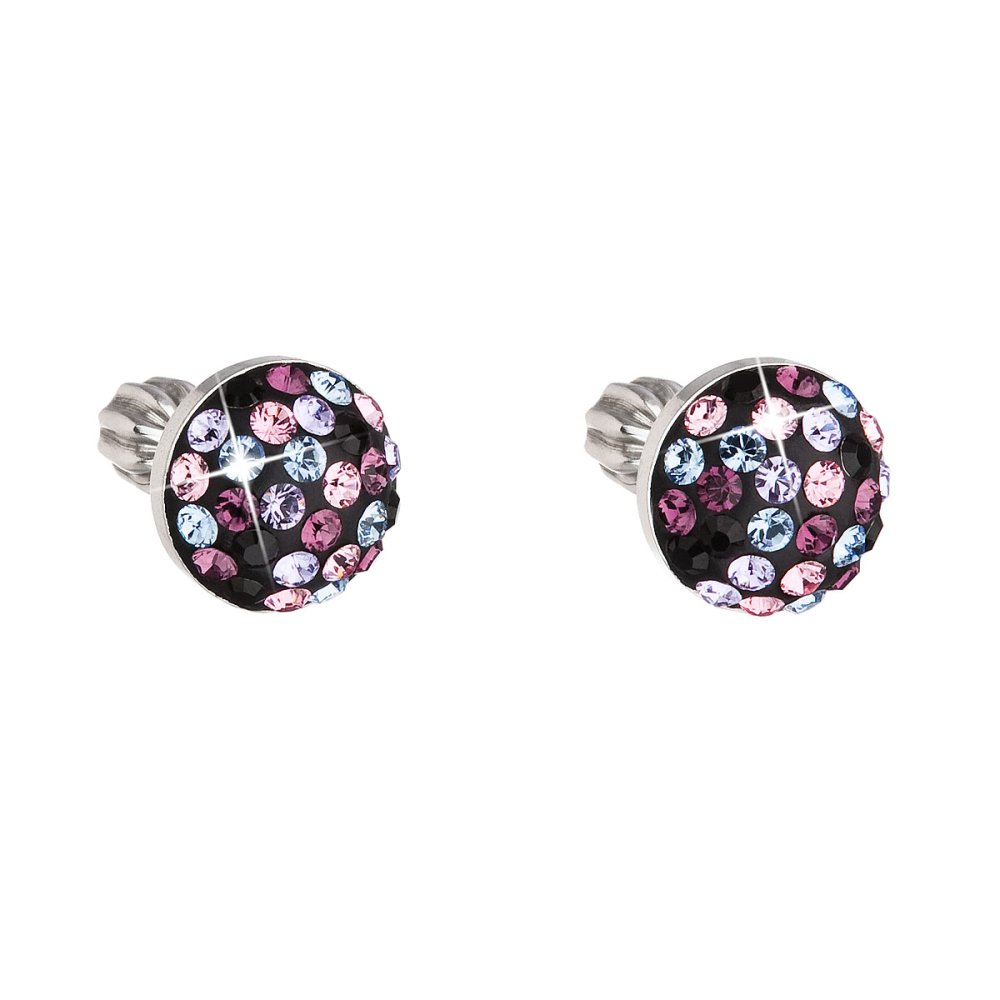 Levně Stříbrné náušnice pecka s krystaly Swarovski mix barev kulaté 31336.3 Magic Violet