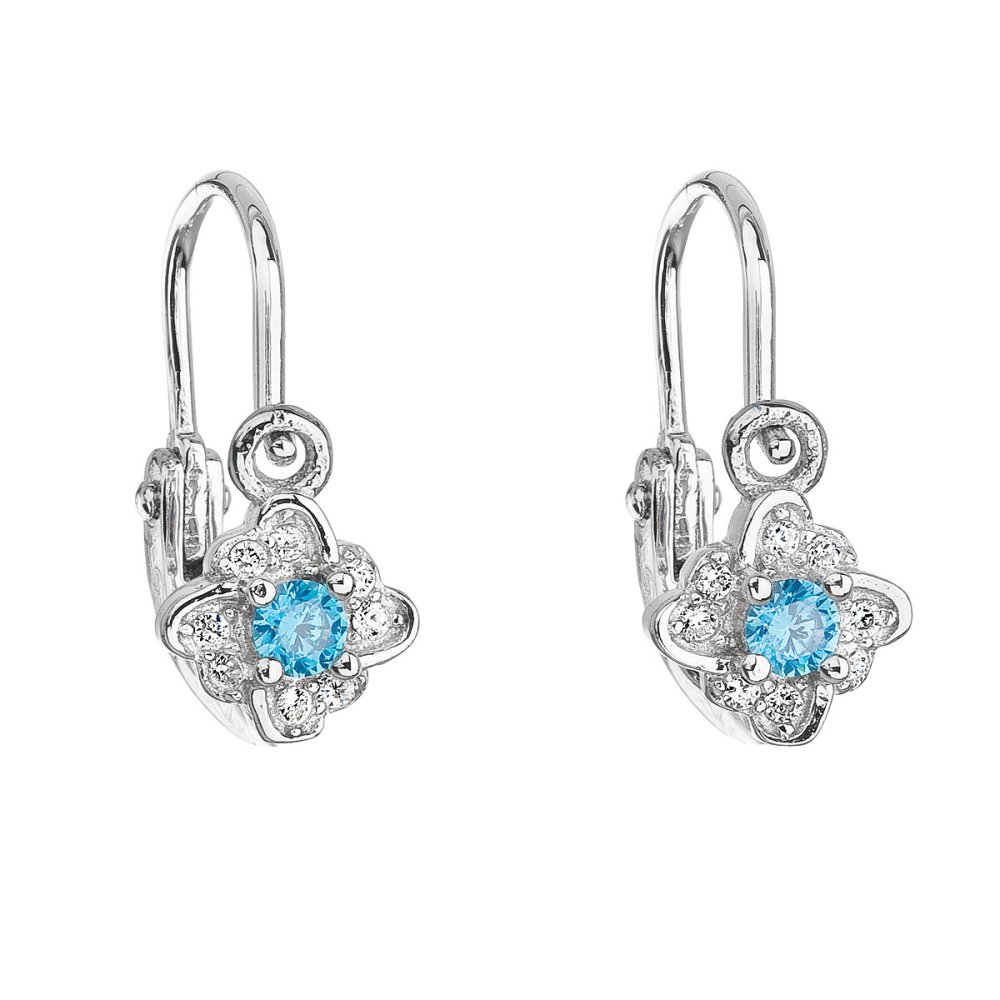 Stříbrné dětské náušnice visací se zirkonem modrá kytička 11175.3 Light Blue