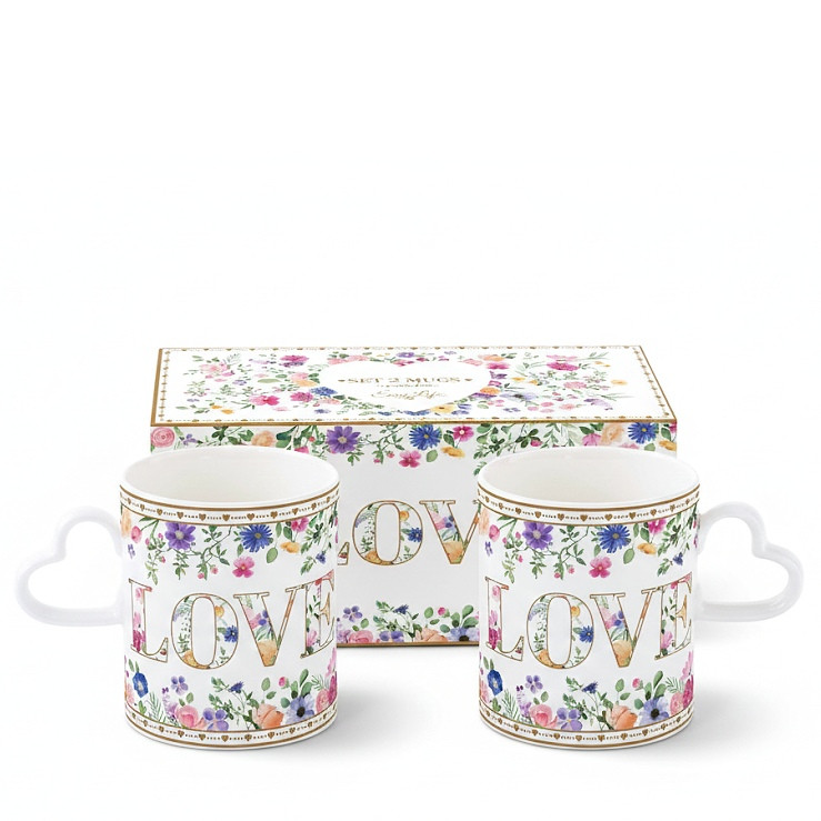 Sada dvou porcelánových hrnků 320 ml Kvetoucí láska
