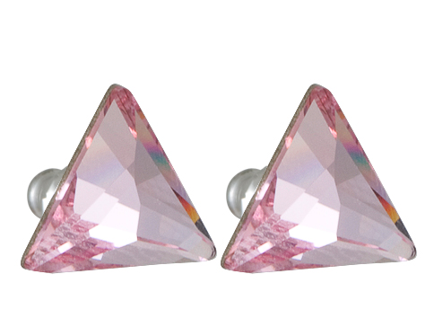 Náušnice se Swarovski Elements ve tvaru trojúhelníku, světle růžová