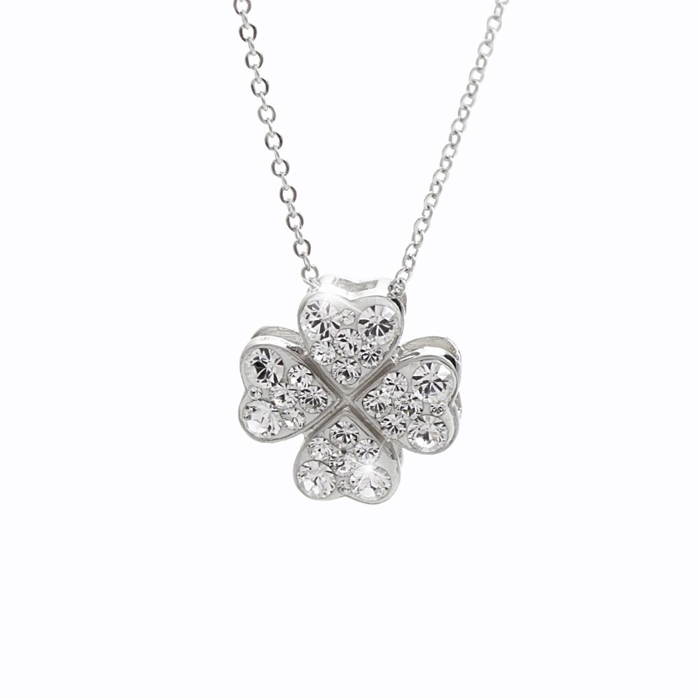 Stříbrný náhrdelník čirý se Swarovski Elements Čtyřlístek Krystal
