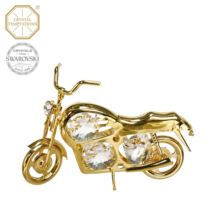 Levně Kovová pozlacená figurka Motorka s bílými krystaly Swarovski Elements