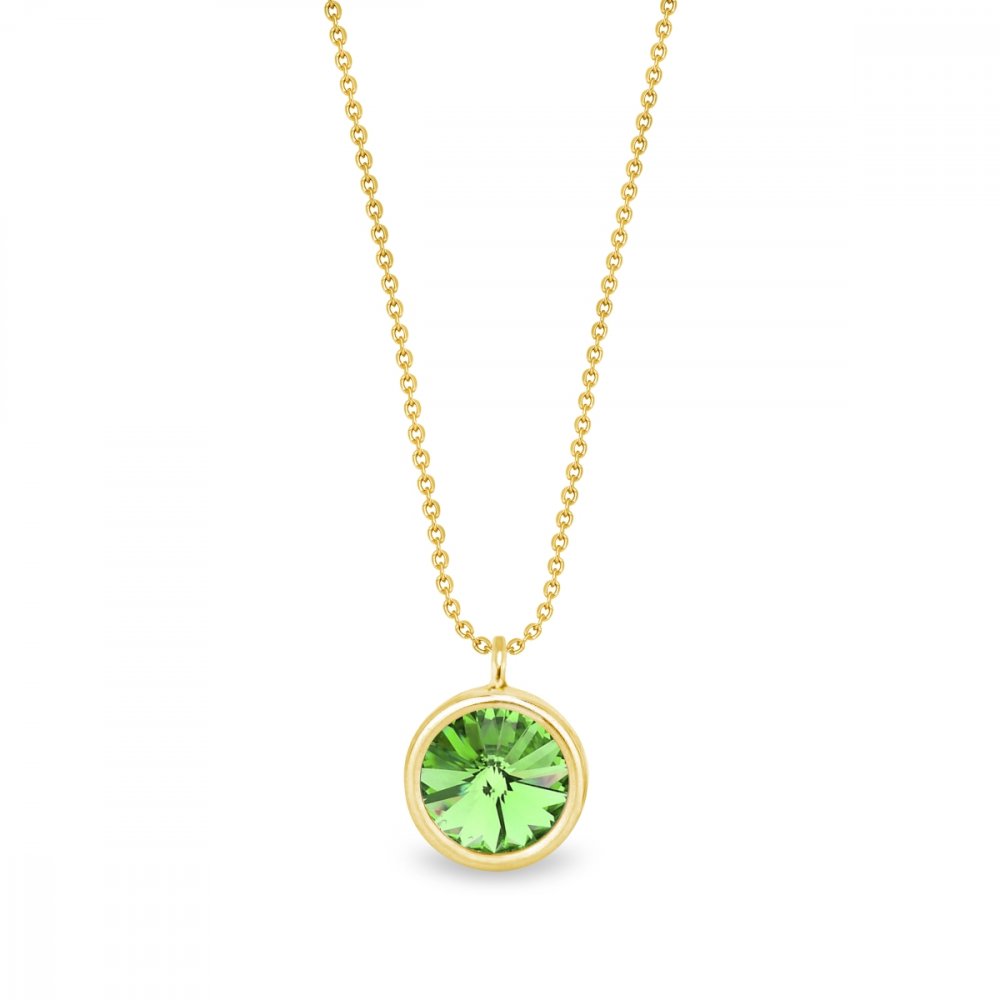 Náhrdelník zelený stříbrný pozlacený se Swarovski Elements Birthday Stone NBG1122SS29PE Peridot - Srpen