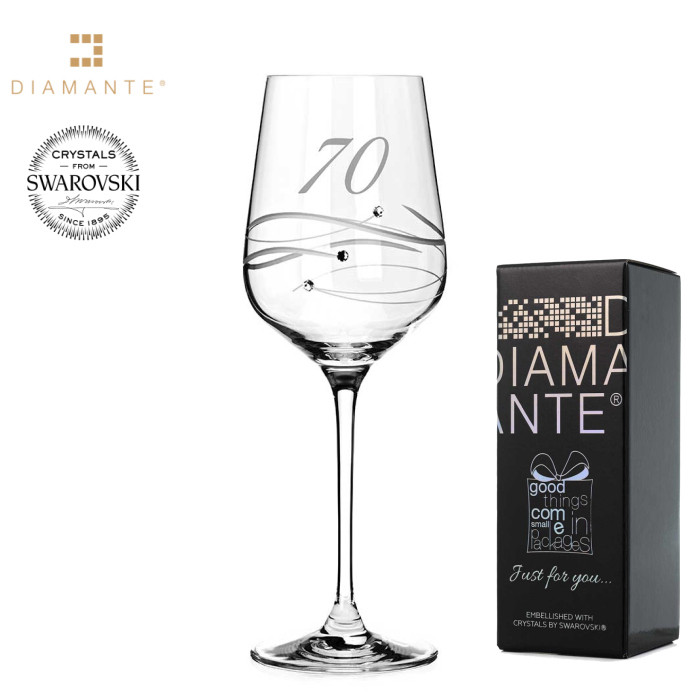 Levně Sklenice na víno se Swarovski Elements 450 ml číslo "70"