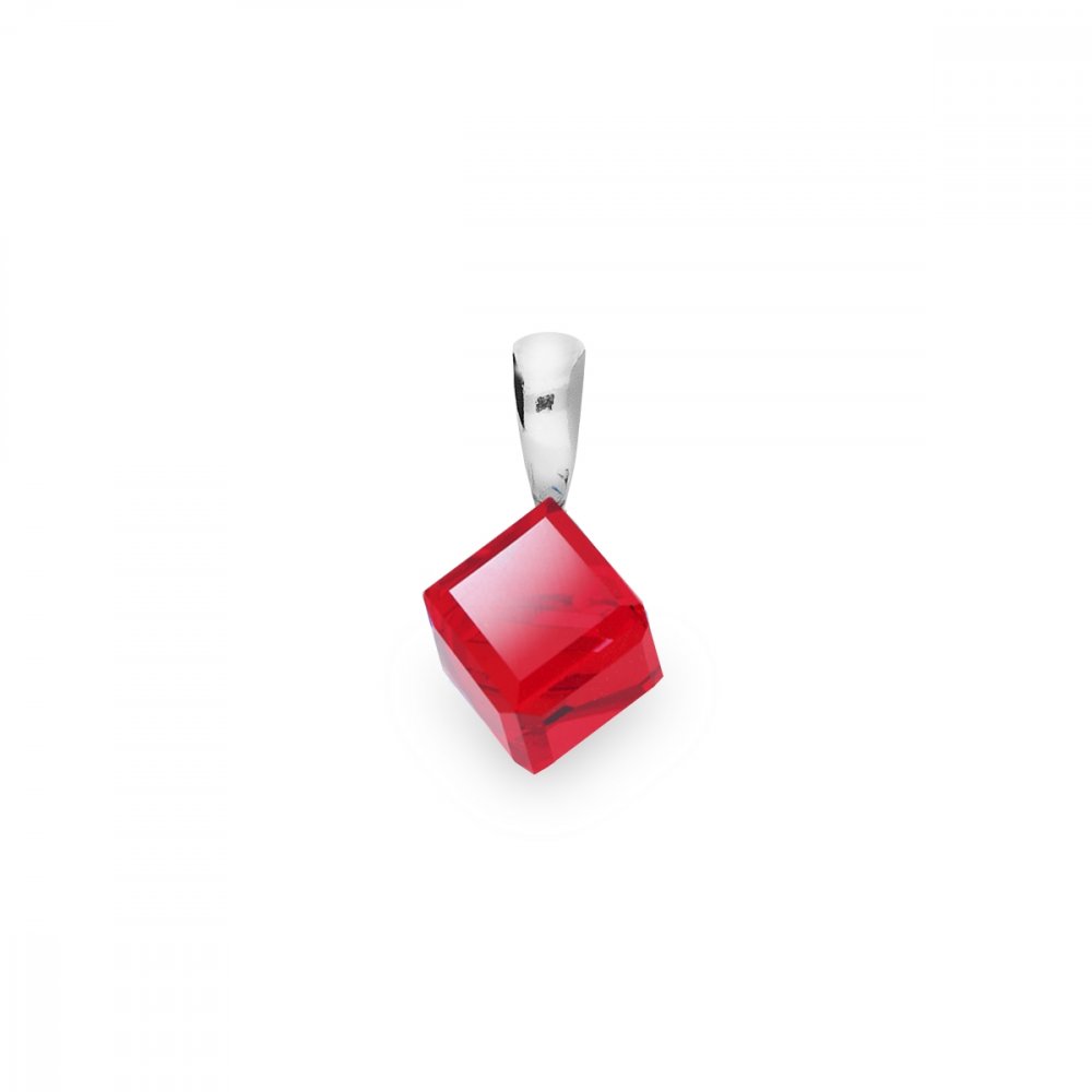 Přívěsek se Swarovski Elements Cube Small, krystal ve tavru krychle světle červené barvy
