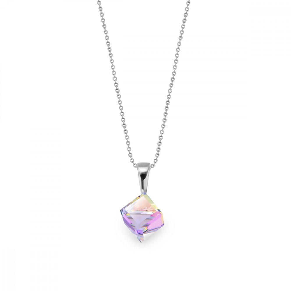 Levně Náhrdelník se Swarovski Elements fialová kostka Vitrail Light 6 mm