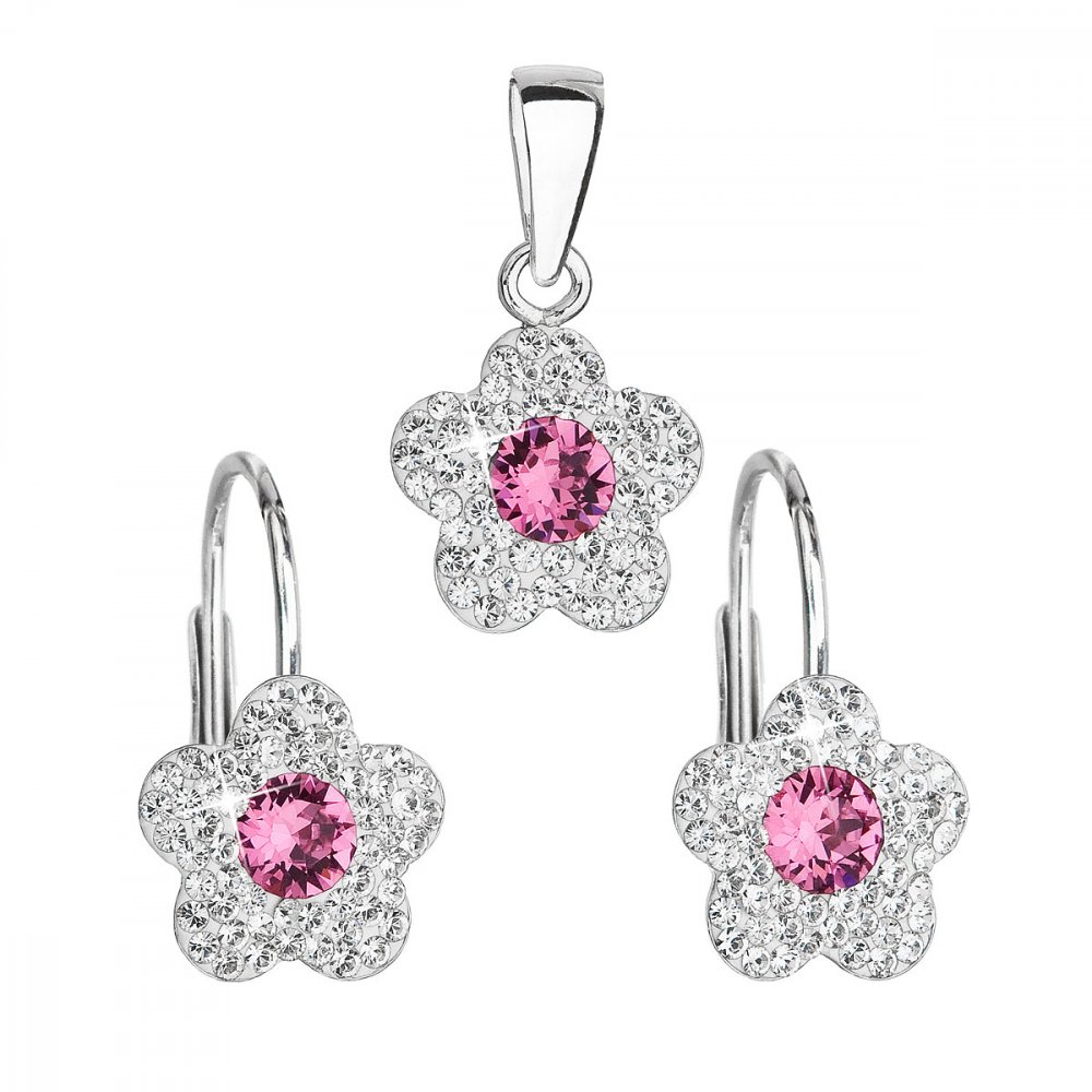 Sada šperků s krystaly Swarovski náušnice a přívěsek růžová kytička 39162.3 Rose
