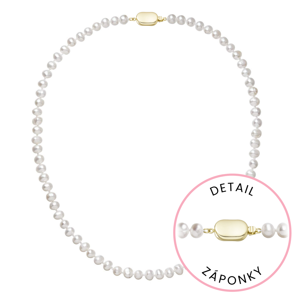 Perlový náhrdelník z říčních perel se zapínáním ze 14 karátového zlata 922001.1/9269A bílý,Perlový náhrdelník z říčních perel se zapínáním ze 14 karát
