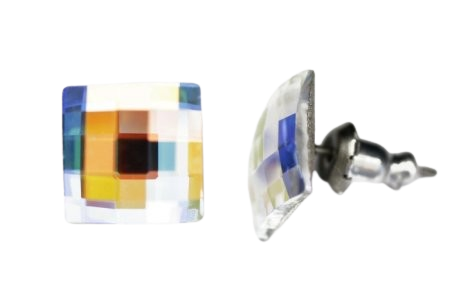 Náušnice se Swarovski Elements diskočtverec AB 10mm