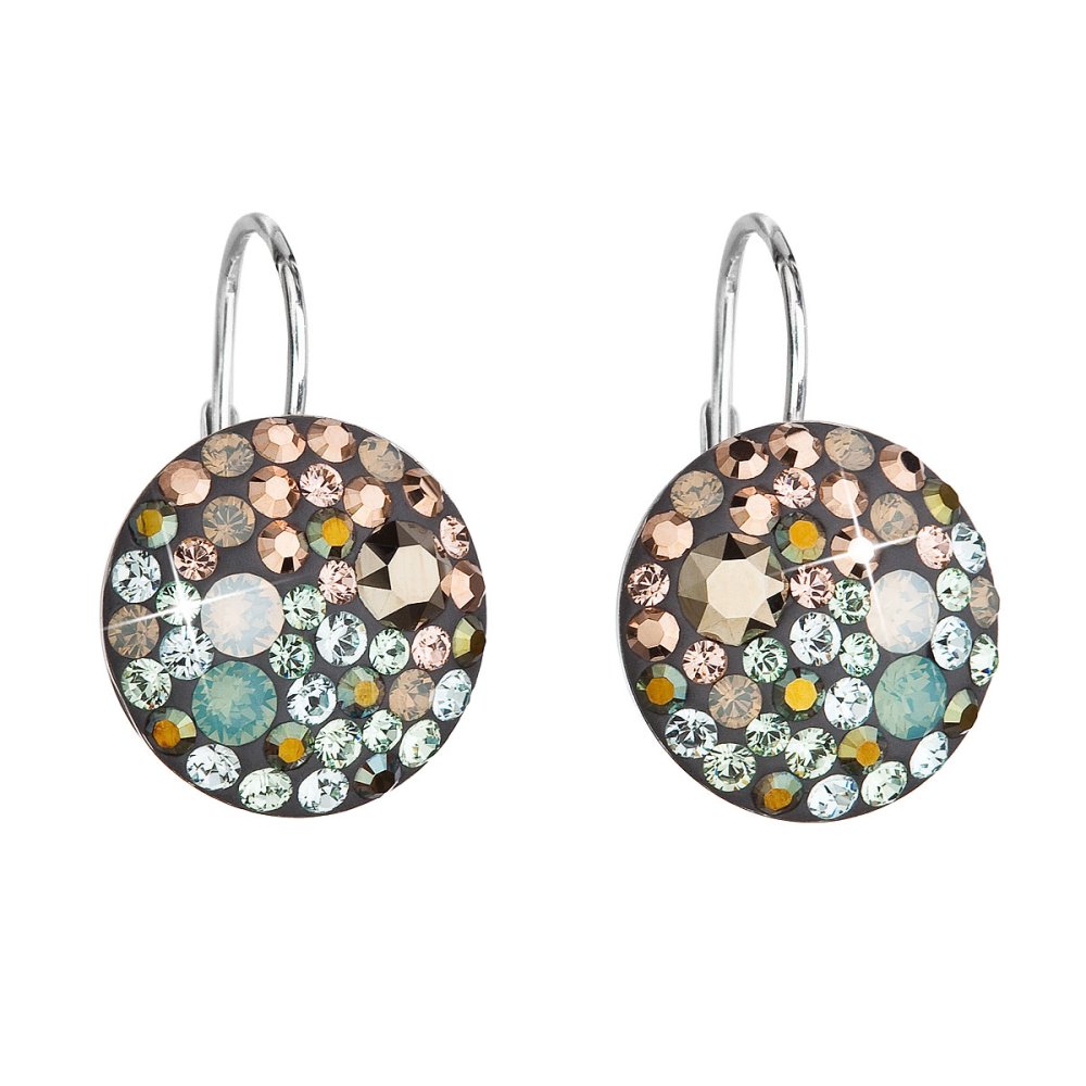 Stříbrné náušnice visací s krystaly Swarovski mix barev kulaté 31176.4 Chameleon