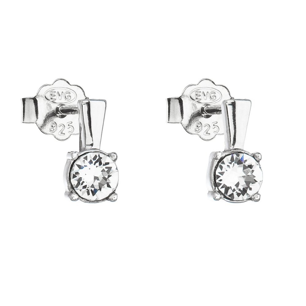 Levně Stříbrné náušnice pecka s krystaly Swarovski bílé kulaté 31246.1 Krystal
