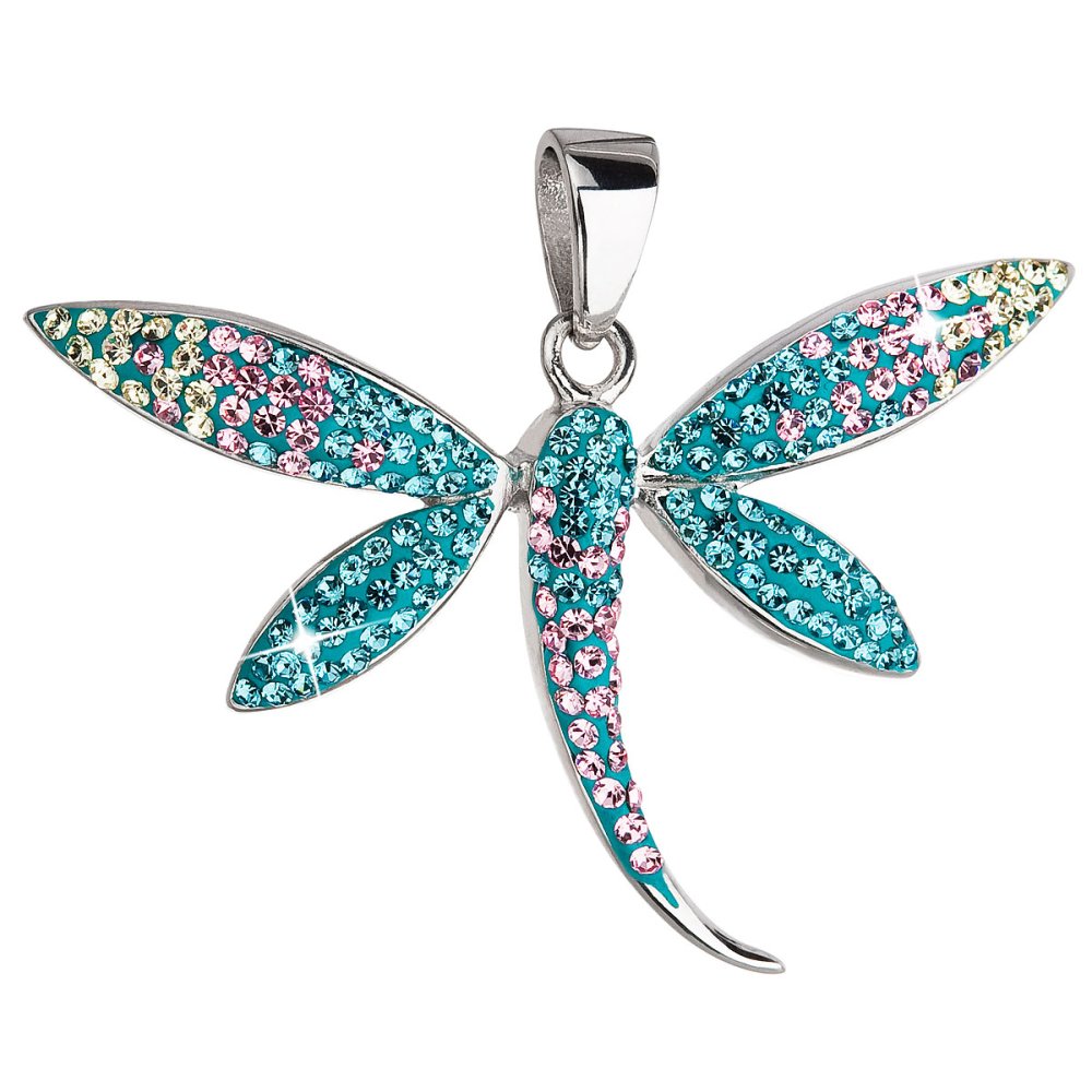 Stříbrný přívěsek s krystaly Swarovski modro-zelená vážka 34164.3 Magic Indicolite