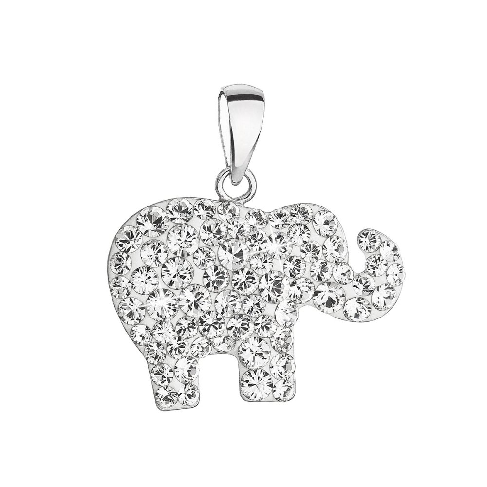 Stříbrný přívěsek s krystaly Swarovski bílý slon 34247.1 Krystal