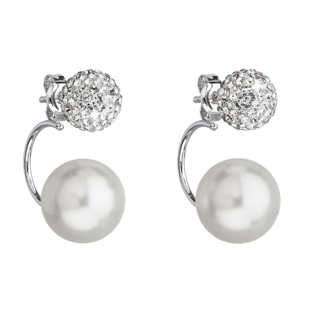 Stříbrné náušnice dvojité s krystaly Swarovski bílé kulaté 31179.1 Krystal