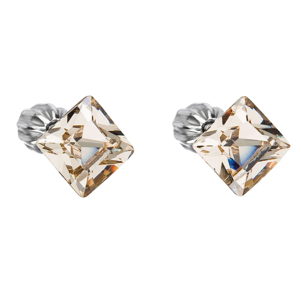 Levně Stříbrné náušnice pecka s krystaly Swarovski hnědý čtverec 31065.3 Light Silk