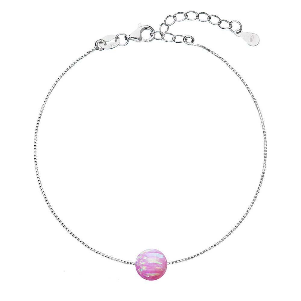 Stříbrný náramek se syntetickým opálem růžový kulatý 13019.3 Pink s. Opal