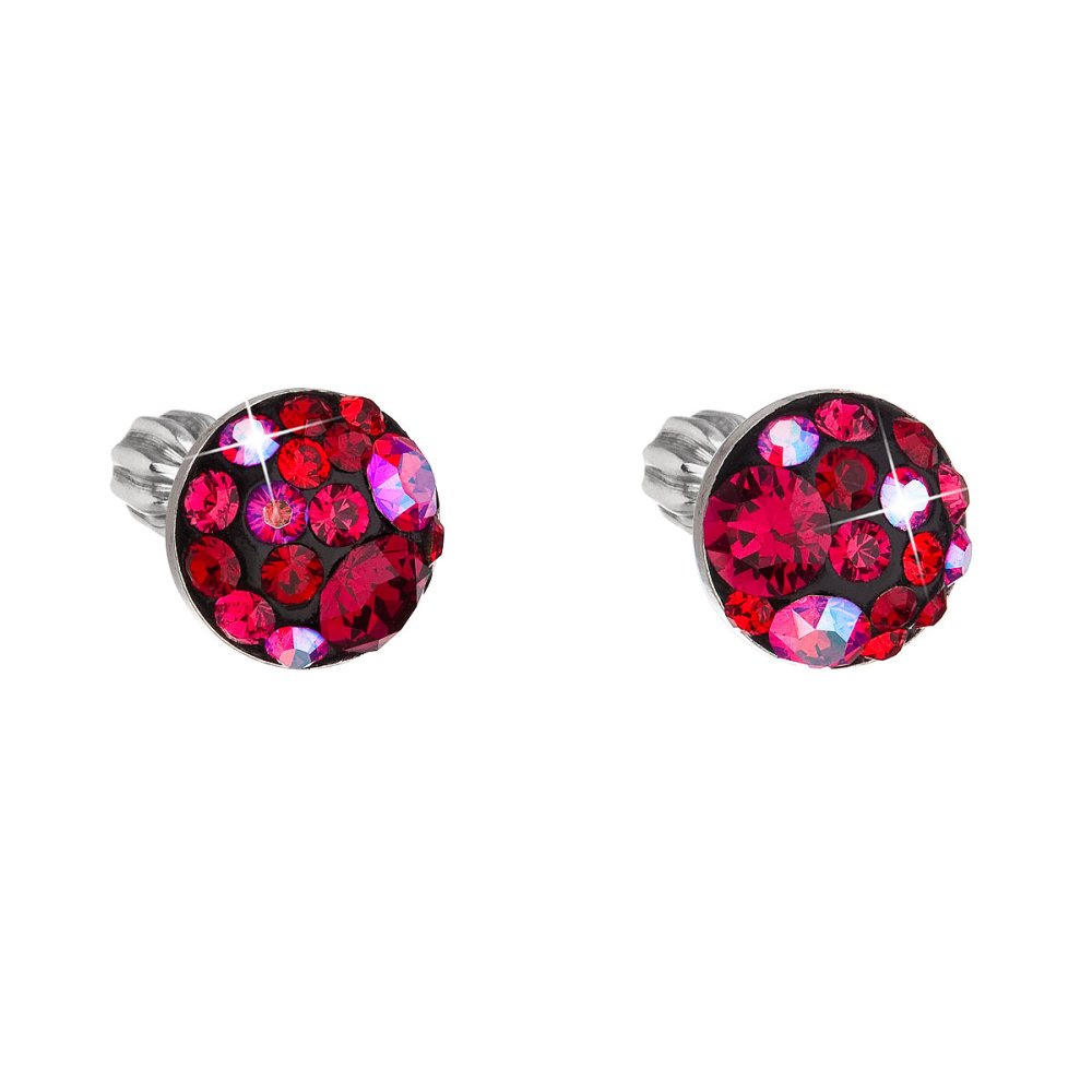 Levně Stříbrné náušnice pecka s krystaly Swarovski červené kulaté 31336.3 Cherry