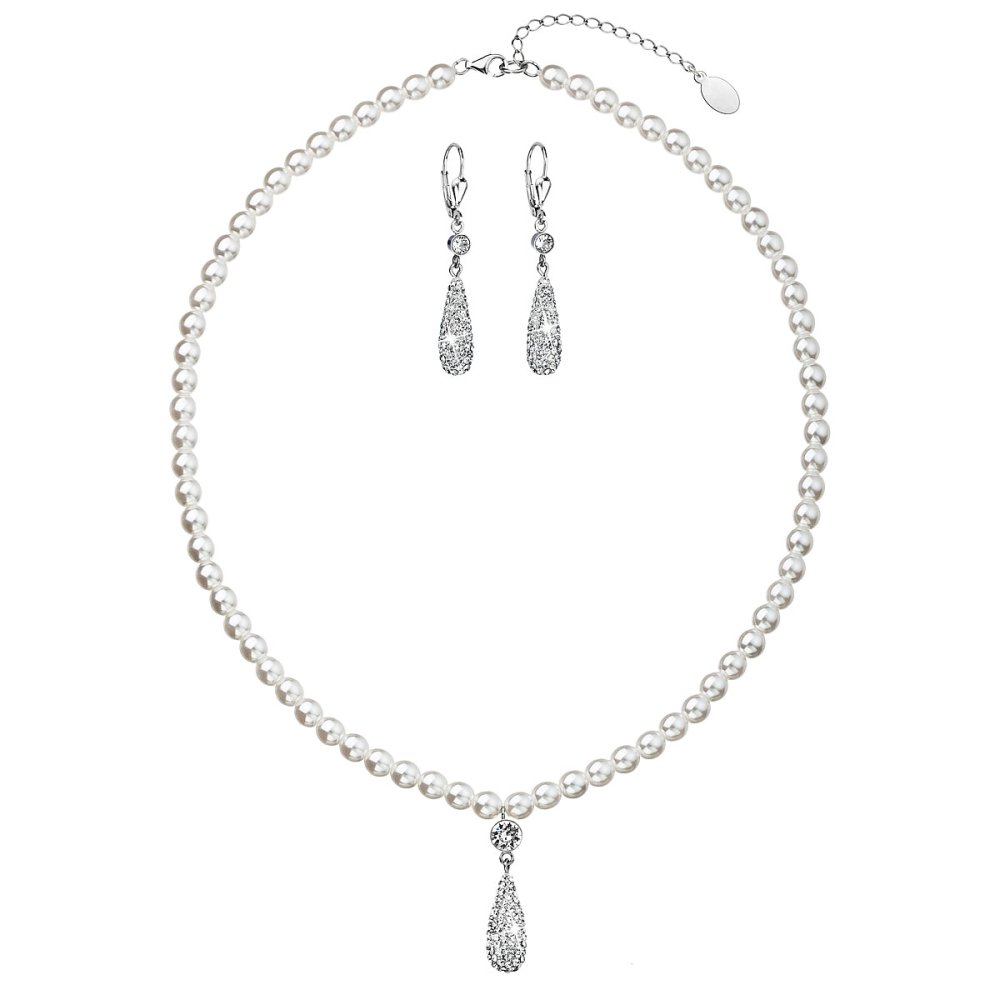 Levně Souprava se Swarovski Elements perla 39121.1 Bílá