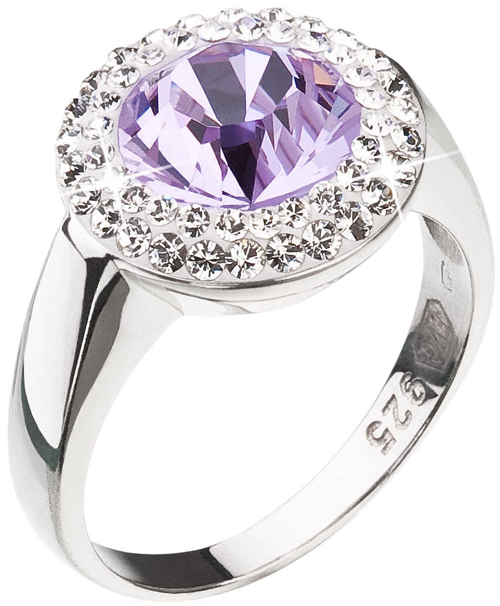 Stříbrný prsten s krystaly Swarovski fialový kulatý 35026.3 Violet 58
