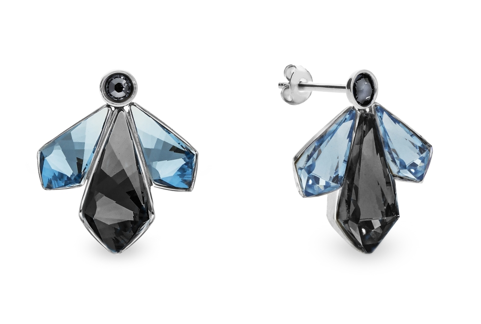 Náušnice šedo modré se Swarovski Elements Falena KDF47313SNAQ Silver Night
