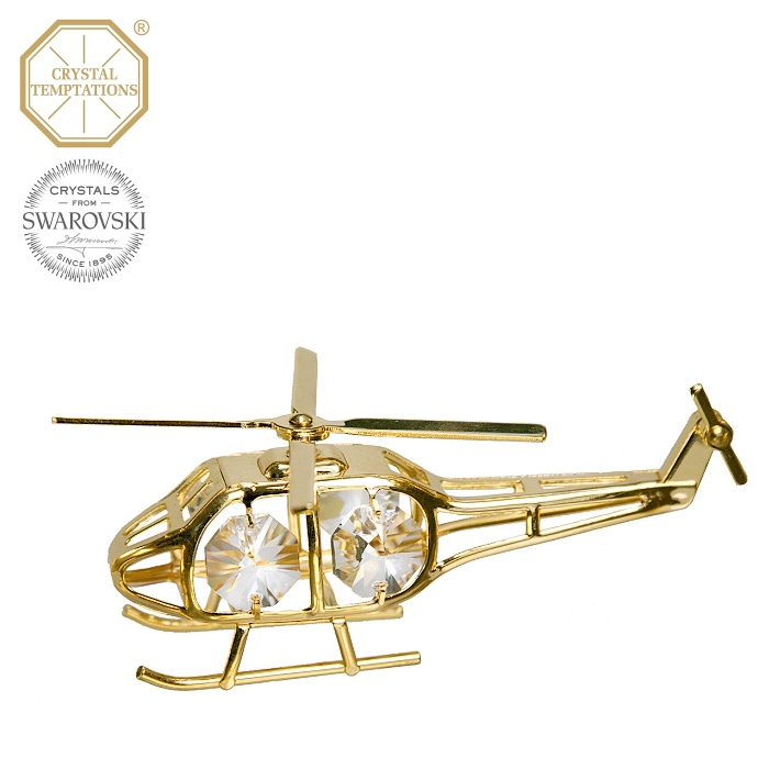 Levně Kovová pozlacená figurka Helikoptéra s bílými krystaly Swarovski Elements