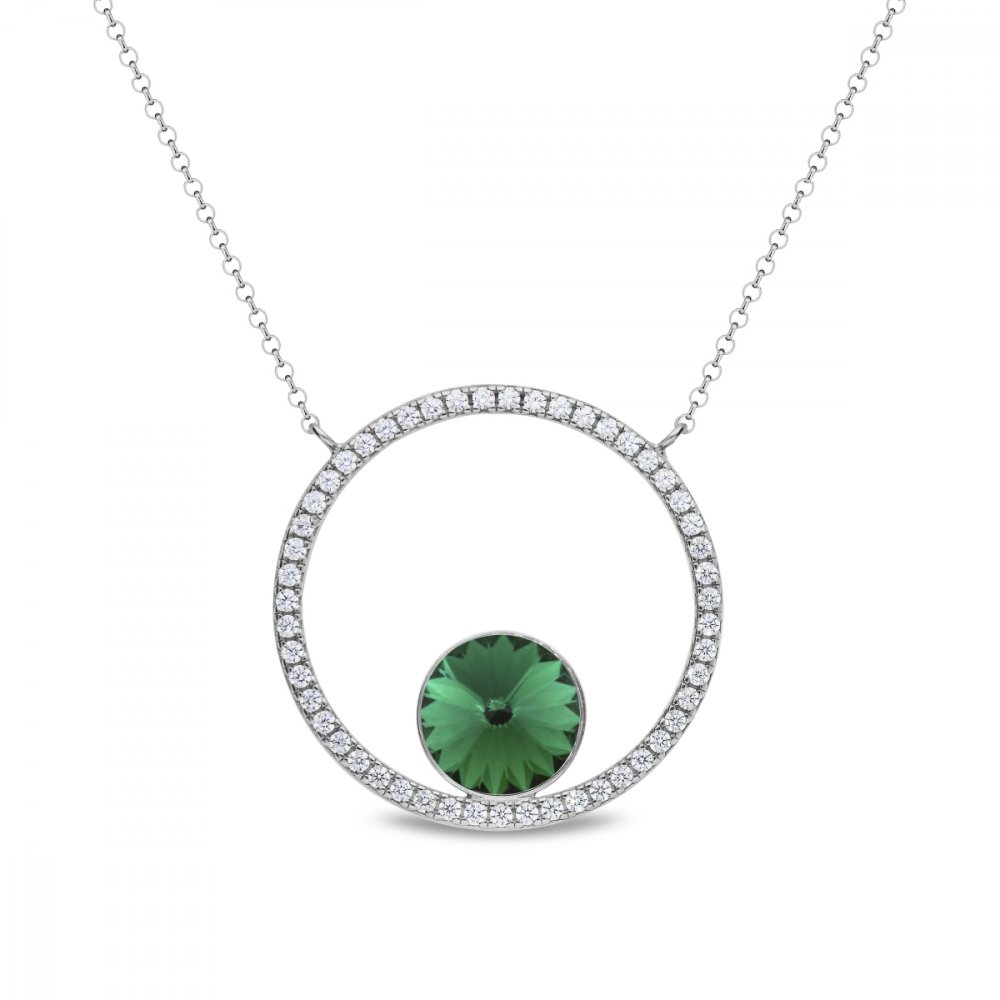 Stříbrný náhrdelník zelený se Swarovski Elements Orbita NCD1122SS47EM Emerald