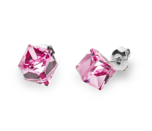 Náušnice se Swarovski Elements Medium Cube Studs K48416LR Light Rose