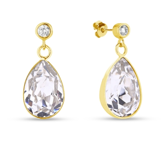 Stříbrné pozlacené náušnice s krystaly Swarovski Elements čirá kapka Barocco KCDG432010C Krystal