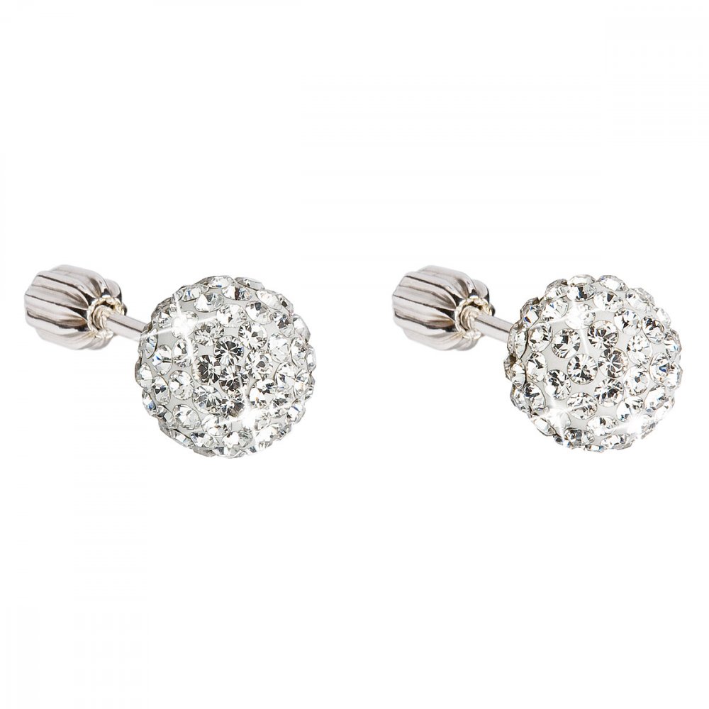 Stříbrné náušnice pecky s krystaly Swarovski bílé kulaté 31111.1 Krystal