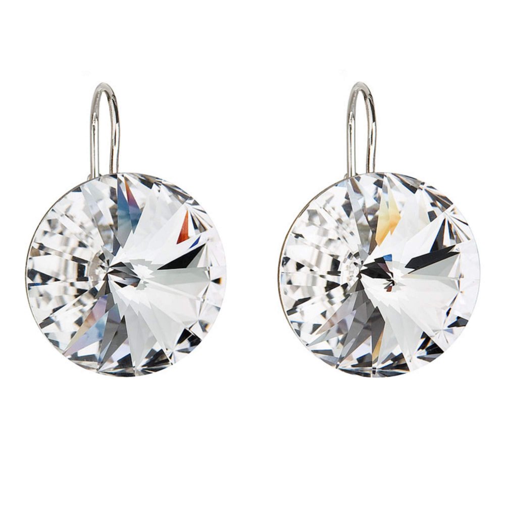 Stříbrné náušnice visací s křišťály Preciosa bílé kulaté 31153.1
