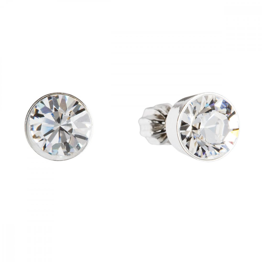 Stříbrné náušnice pecka s křišťály Preciosa bílé kulaté 31113.1 Krystal