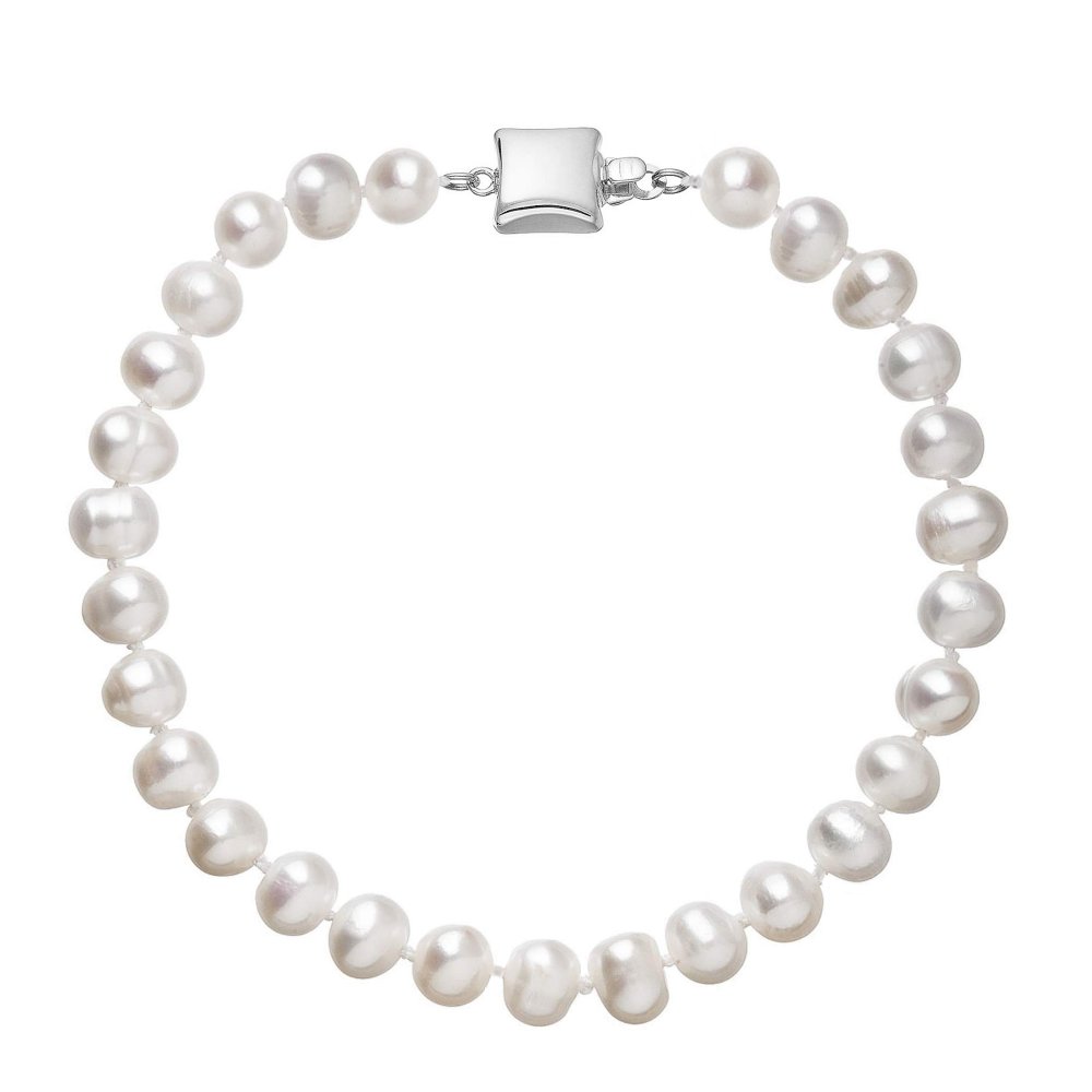 Perlový náramek z říčních perel se zapínáním z bílého 14 karátového zlata 823001.1/9268B bílý,Perlový náramek z říčních perel se zapínáním z bílého 14