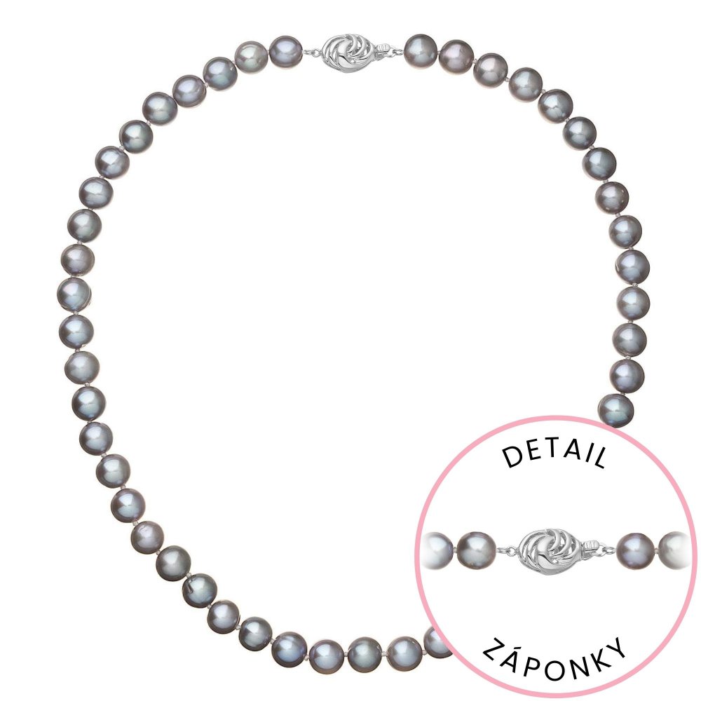 Perlový náhrdelník z říčních perel se zapínáním z bílého 14 karátového zlata 822028.3/9265B grey,Perlový náhrdelník z říčních perel se zapínáním z bíl