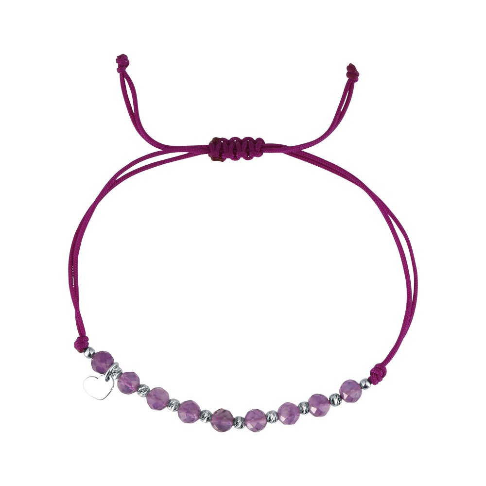 Levně Textilní náramek fialový s korálky z ametystu 13059.3 amethyst